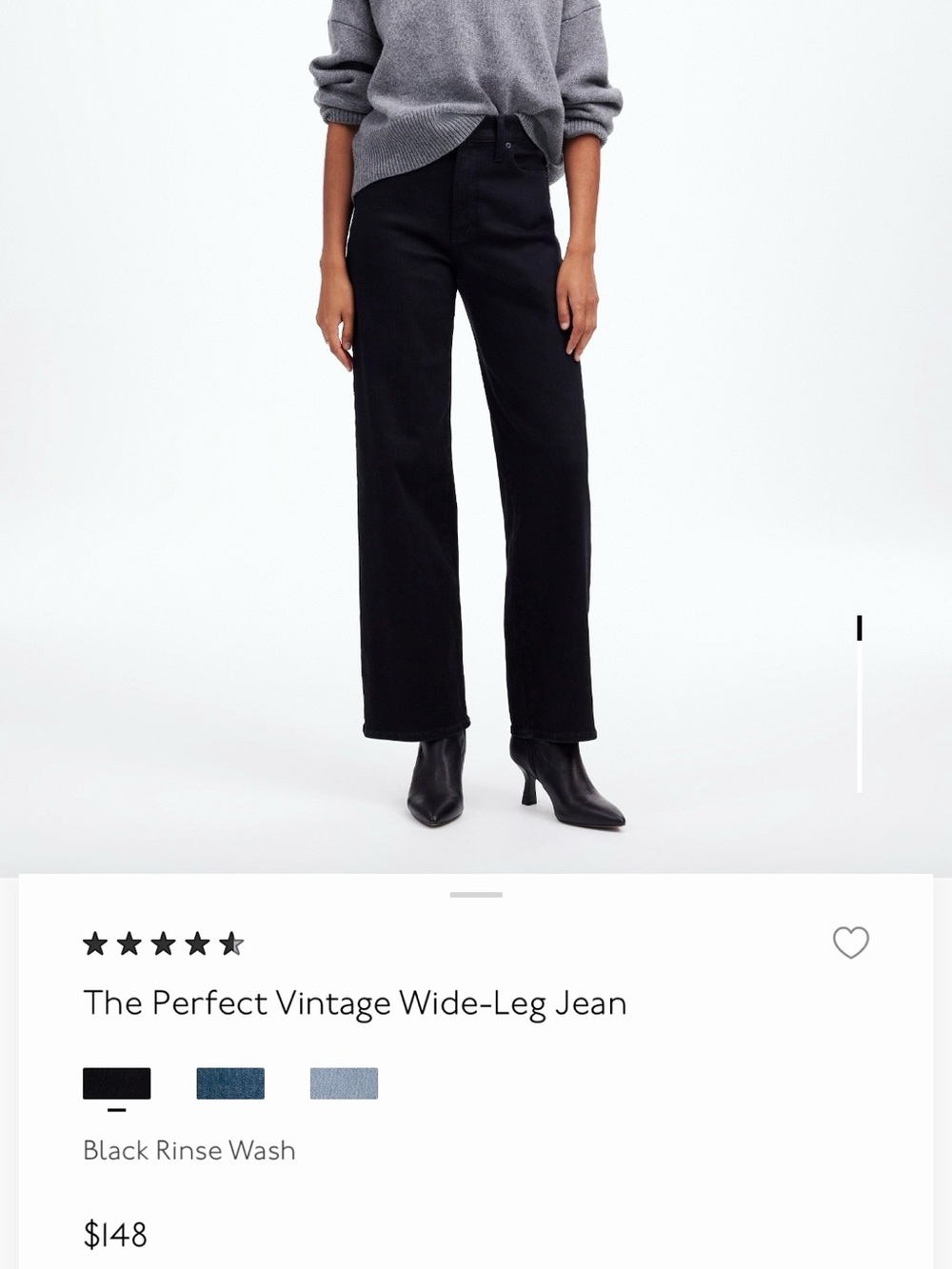 Madewell The Perfect Vintage Wide-Leg Jeans in Black Rinse Wash 27
